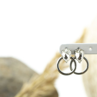 Day & Eve  Zilver ronde oorbellen crystal steen