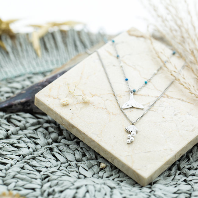 Zilver ketting met schelp of walvisstaart