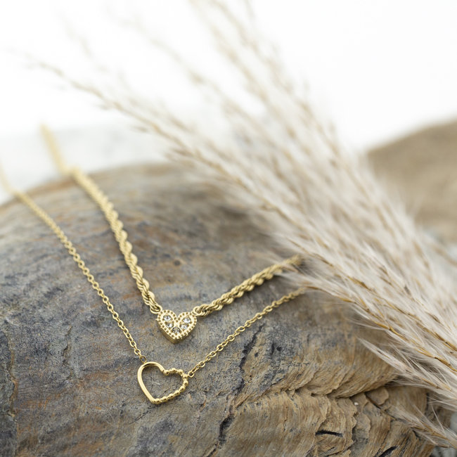 Goud stainless steel ketting hart