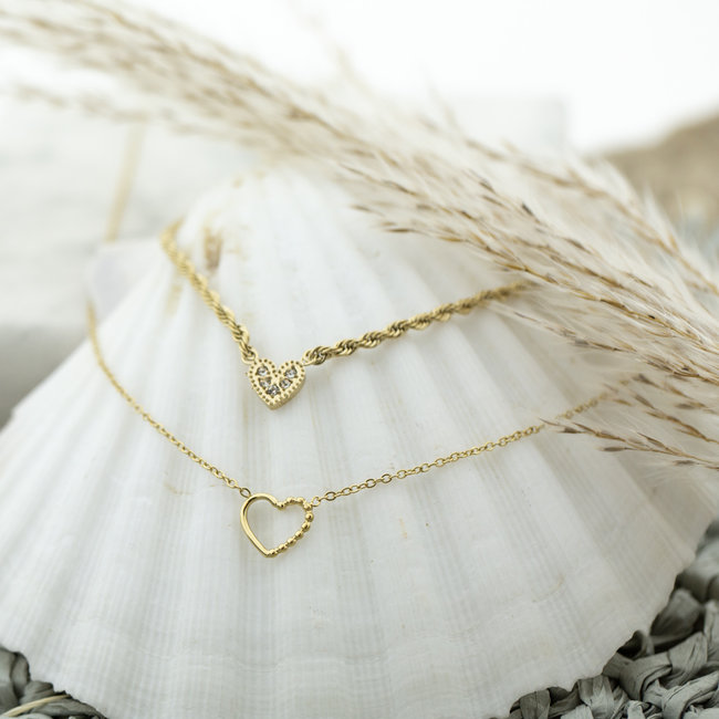 Goud stainless steel ketting hart