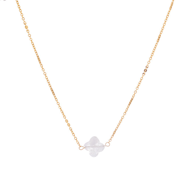 Goud ketting met witte klaver