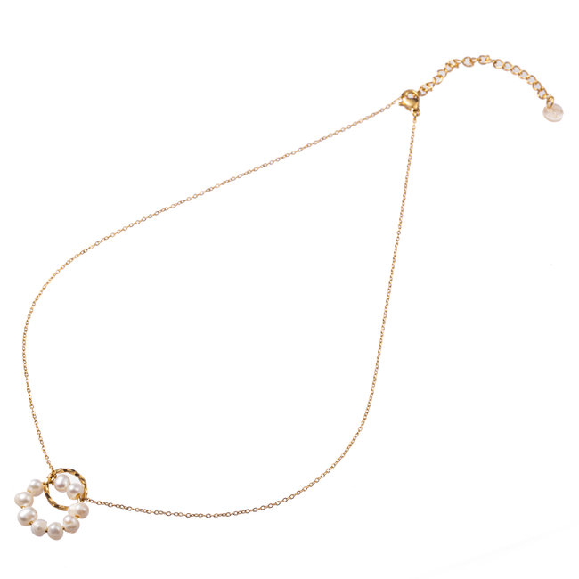 Day & Eve  Goud ketting met witte parel verbinding