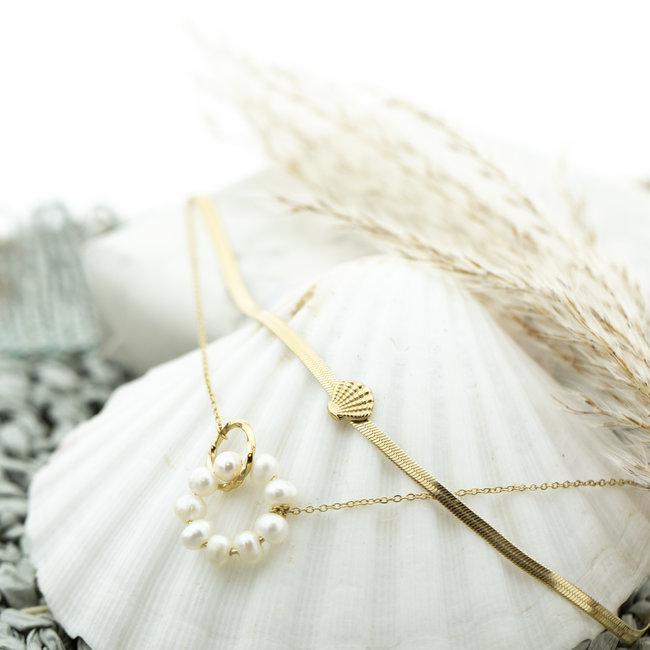 Day & Eve  Goud ketting met witte parel verbinding