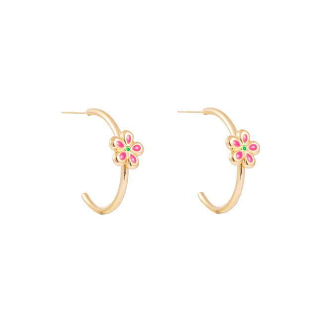 Day & Eve by Go Dutch Label Goud roze bloem oorbellen