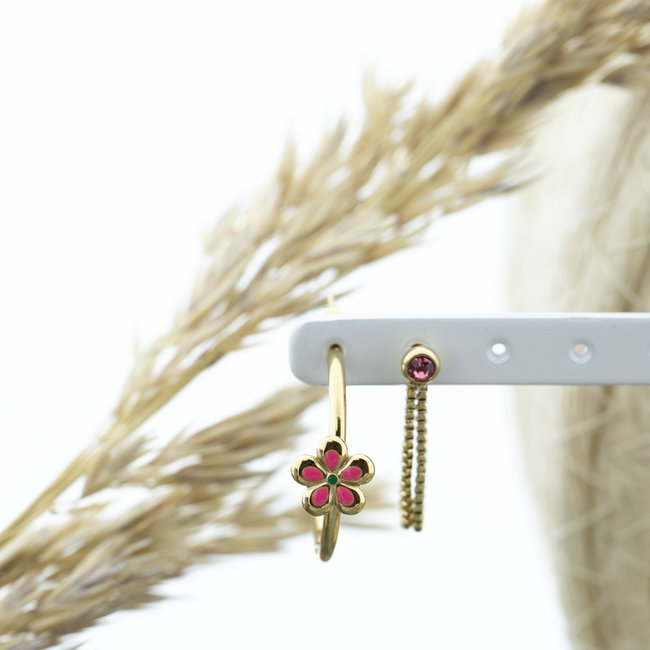 Goud roze bloem oorbellen