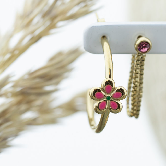 Goud roze bloem oorbellen