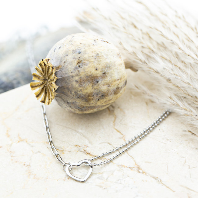 Day & Eve  Zilver schakelketting met hart