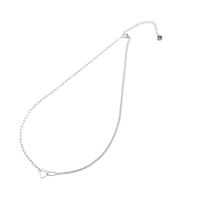Day & Eve by Go Dutch Label Zilver schakelketting met hart