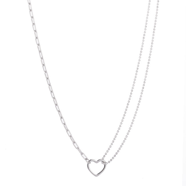 Day & Eve by Go Dutch Label Zilver schakelketting met hart