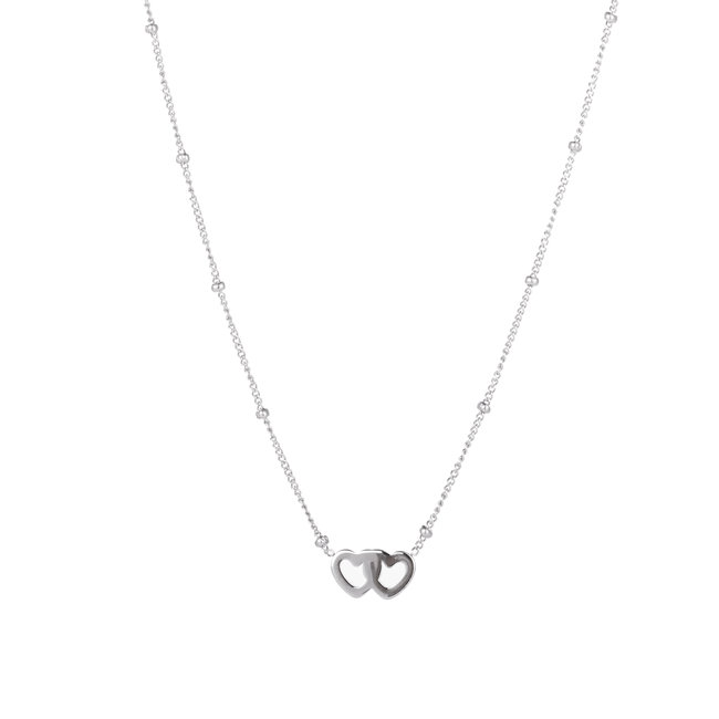 Day & Eve  Zilver stainless steel ketting dubbel hart
