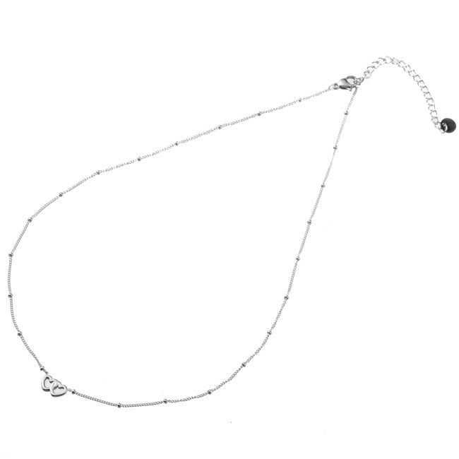 Day & Eve  Zilver stainless steel ketting dubbel hart