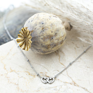 Day & Eve  Zilver dubbel hart ketting