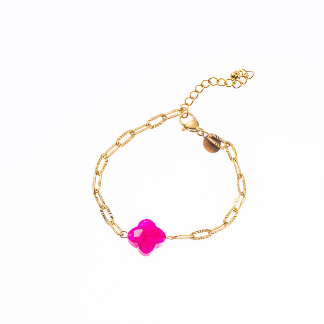 Day & Eve by Go Dutch Label Goud schakel armband met natuursteen klaver