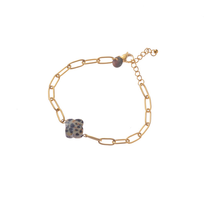 Day & Eve by Go Dutch Label Goud schakel armband met natuursteen klaver