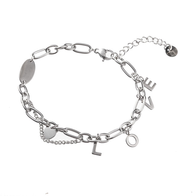 Day & Eve by Go Dutch Label Zilver schakel armband met tekst love