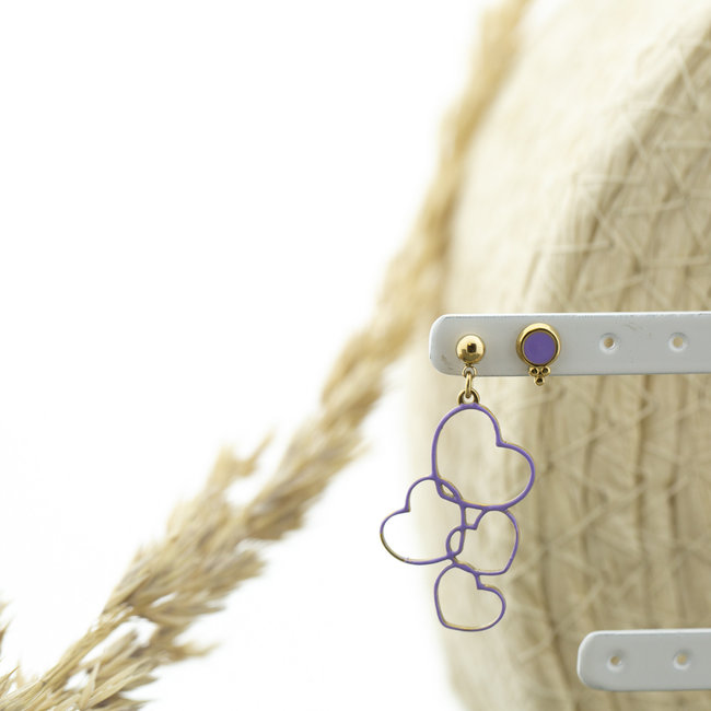 Day & Eve  Paarse ronde of hart oorbellen