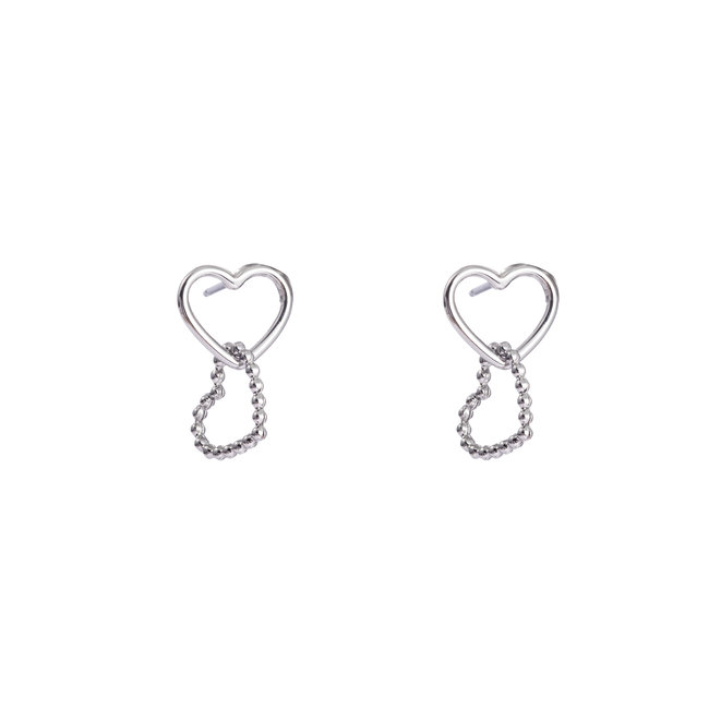 Day & Eve by Go Dutch Label Zilver hart oorbellen ineen glad en bolletjes