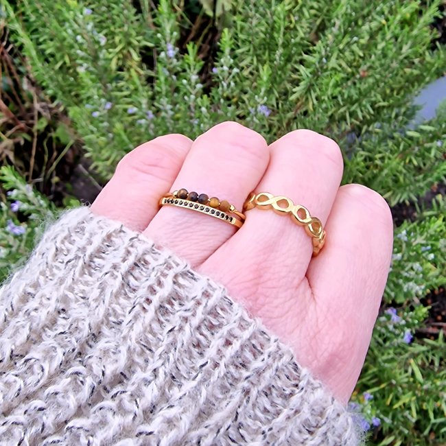 Goud stainless steel ring infinity of tijgeroog