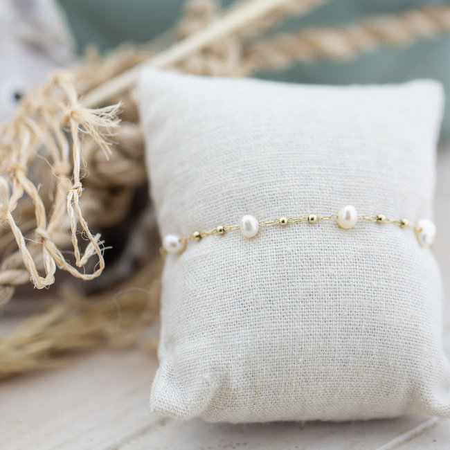 Goud armband schakels, klaver of parels