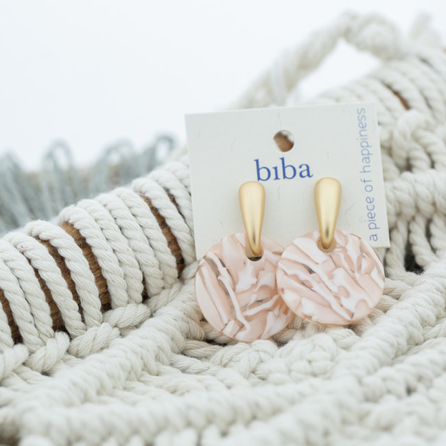 Biba Creme roze print oorbellen