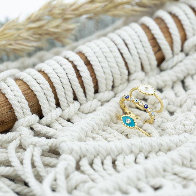 Biba Turquoise en witte geluk oog ringen