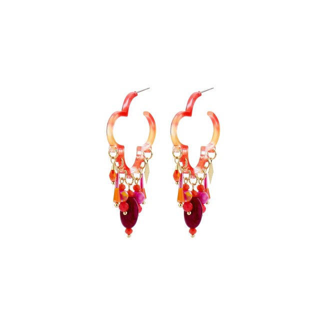 Boho ibiza roze oranje klaver oorbellen