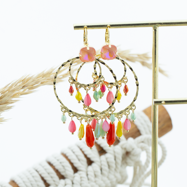 Multicolor crystal ronde statement oorbellen
