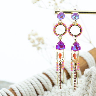 Biba Boho oorbellen goud fuchsia roze