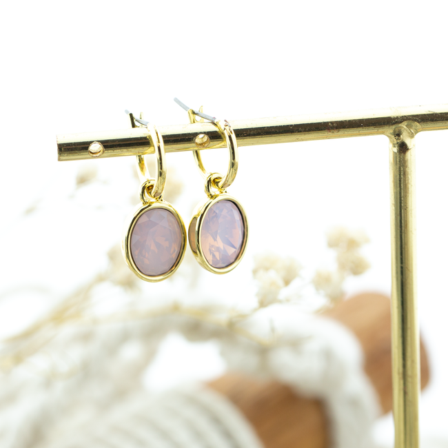 Rose water opal ovaal oorbellen