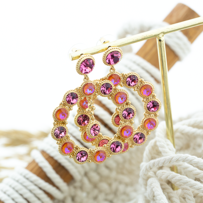Grote lila roze crystal ronde oorbellen