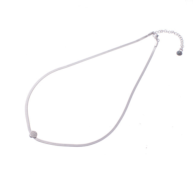 Platte schakel zilver ketting met schelpje