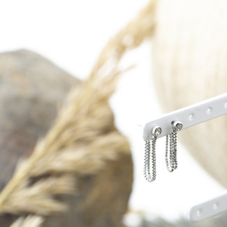 Day & Eve  Zilver strass oorbellen met kettinkje