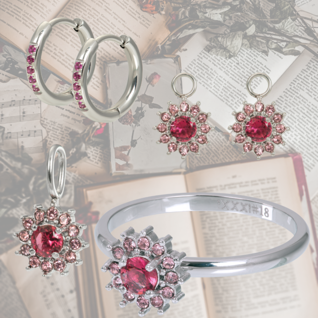 Zilver met roze crystal sieraden