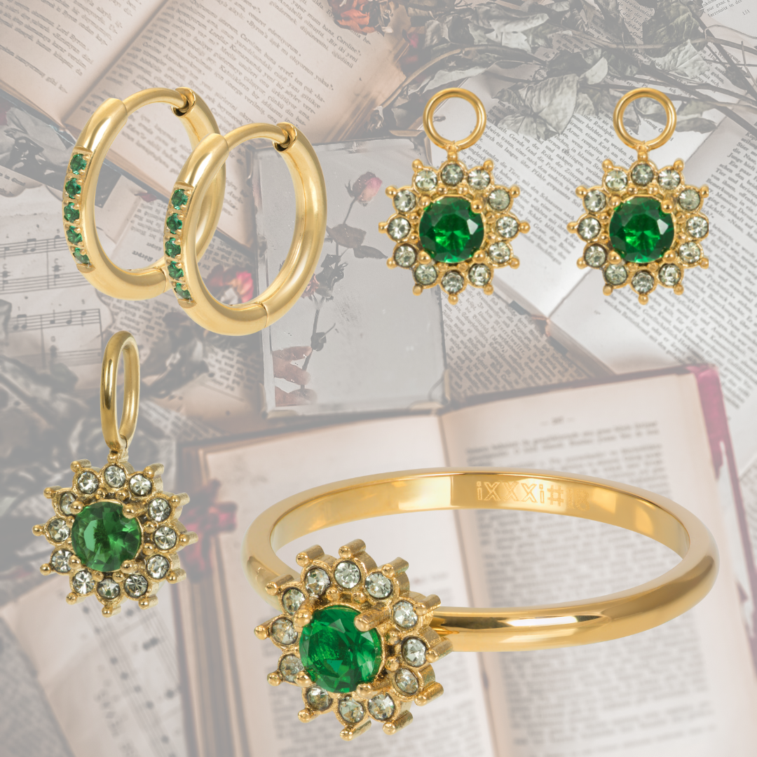 iXXXi Goud Sieraden met groene steen Beadle