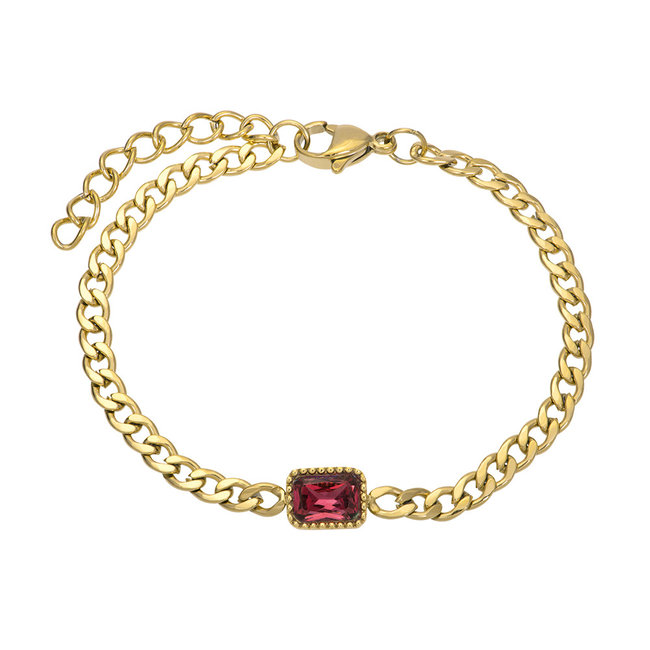 IXXXI Goud Sieraden met roze rechthoek steen