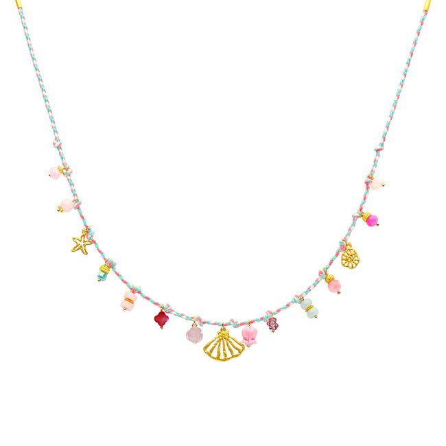 Biba Mint roze koord ketting met schelp en vis