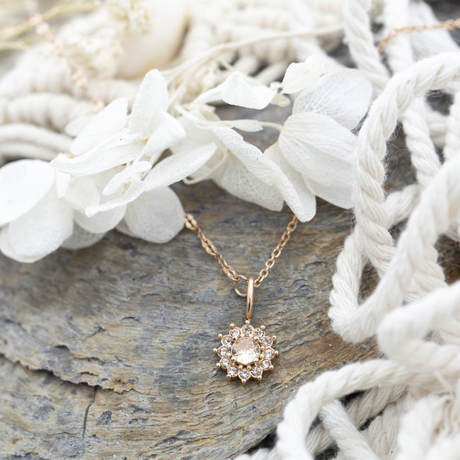 IXXXI Rosegoud Ketting met Steen, bloem of hart hanger