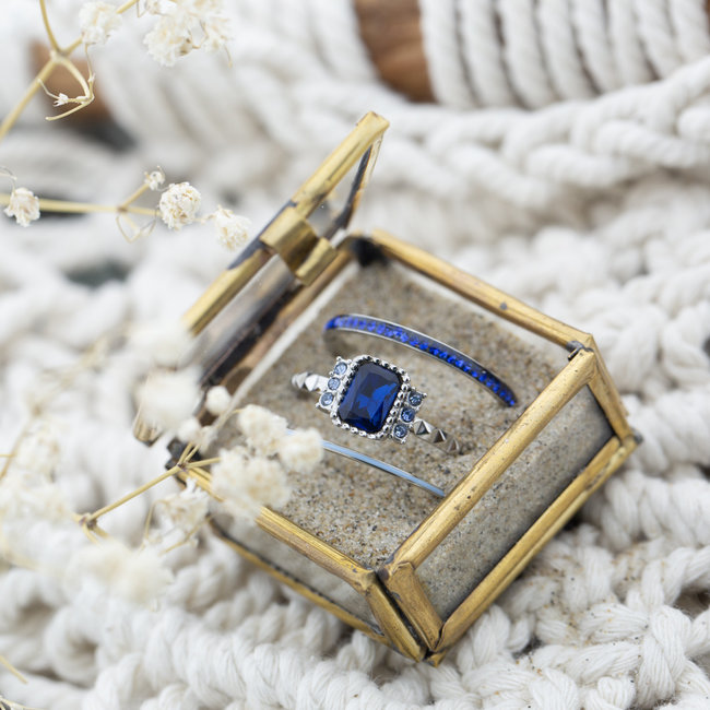 Zilver met blauwe vulringen