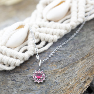 IXXXI Zilver Ketting met roze bloem hanger