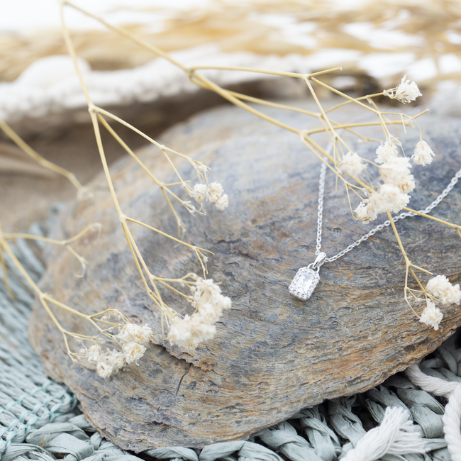 KARMA Echt zilver ketting vintage retro rechthoek crystal hanger