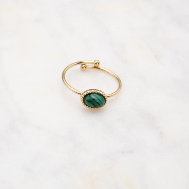 Ikita  Brede bijzondere ring of amazoniet malachiet ring