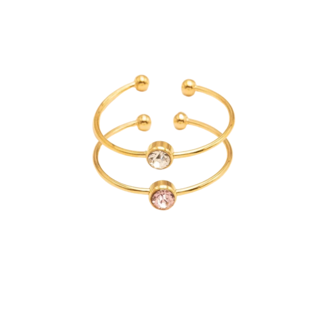 Bohm Paris Goud stalen munt of crystal steentjes ringen