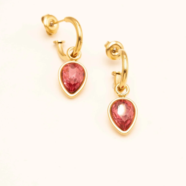 Bohm Paris Omgekeerde druppel oorbellen met roze steen