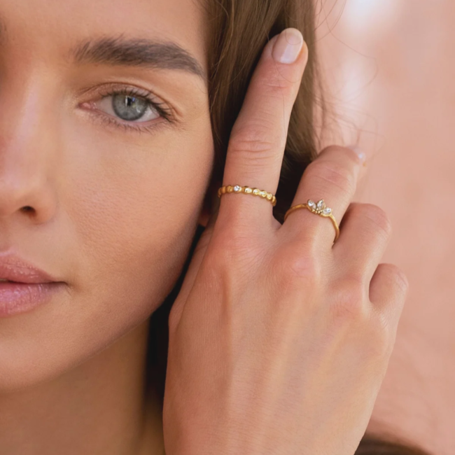 Goud stalen ringen  blaadjes of crystal steen