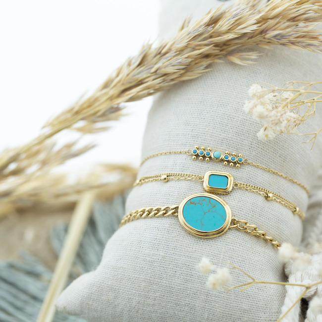 ZAG  Bijoux Turquoise goud trendy armbandjes schakels en steentjes