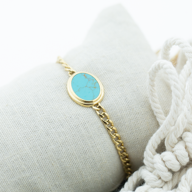 ZAG  Bijoux Turquoise goud trendy armbandjes schakels en steentjes