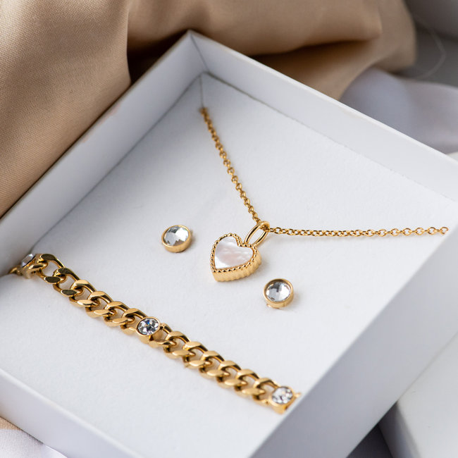 IXXXI Complete goud cadeau sieraden set met hart