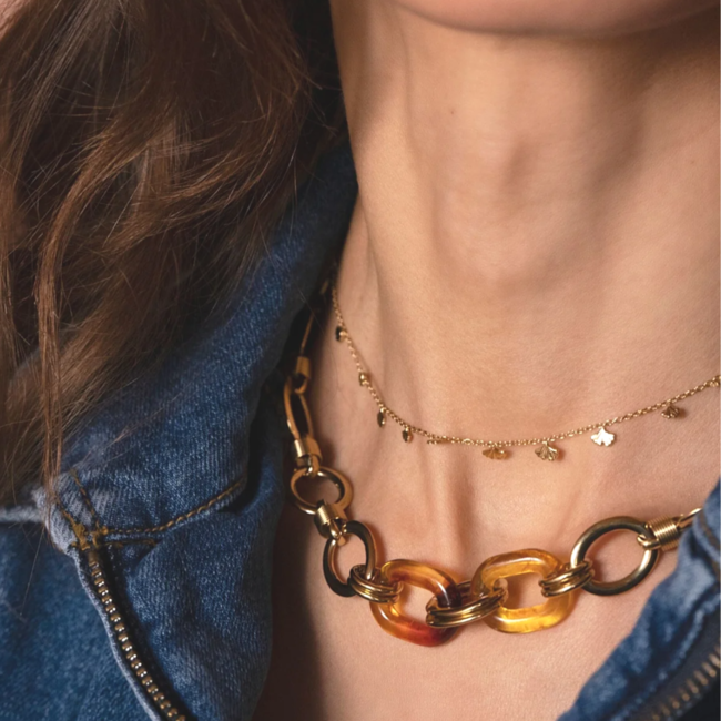 Bohm Paris Goud resin schakelketting en ginko