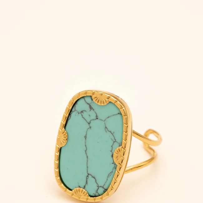 Blauw turquoise rechthoek steen ring