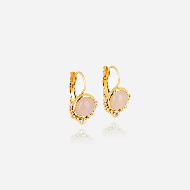 ZAG  Bijoux Goud oorbellen crystal zirconia en ronde nude roze steen